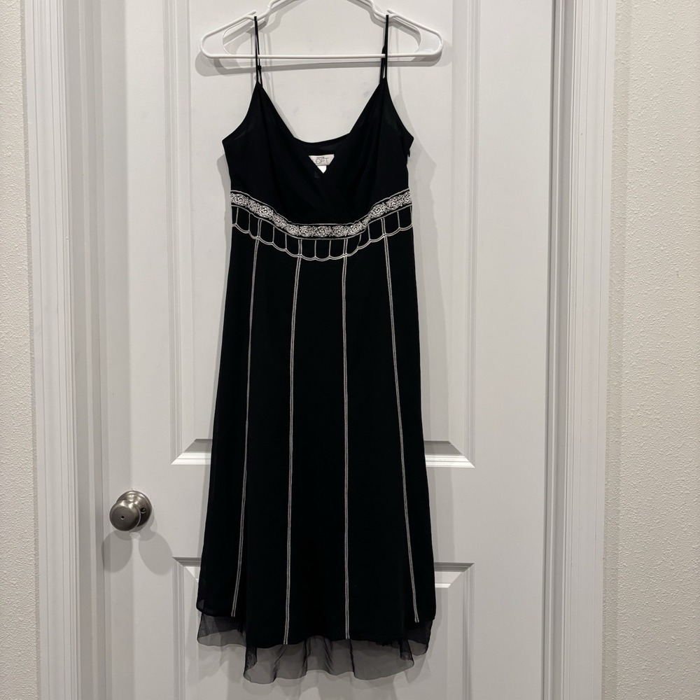 Vintage Ann Taylor LOFT Dress Size 6 Babydoll Whimsigoth Slip Beaded 90s Y2K